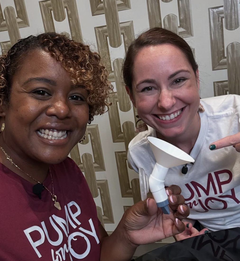Erin and Vanessa with a Pump For Joy flange prototype
